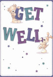 Bursting with cheerful optimism, this get well card is a beacon of hope and kindness, ready to brighten the day of someone in Barnet. The illustration centres on a jovial teddy bear and his excitable puppy friend, both springing to life as they hold and balance the vibrant, oversized letters spelling 'Get Well'. shades of deep indigo and refreshing teal fill the bold text, making it pop against the card's creamy soft background and evoking a sense of lightness found in the heart of East Barnet Village. Scattered stars in gentle blue and purple hues dance across the scene, their whimsical sparkle hinting at the rejuvenating energy familiar to anyone enjoying the Barnet parks. The artists' attention to the plush texture of the bear and the soft, floppy ears of the puppy invites an almost tangible comfort. Just like a bouquet delivered locally, this card carries a sincere, healing message-a gentle reassurance and a touch of joy for anyone recovering or simply in need of a little extra warmth.